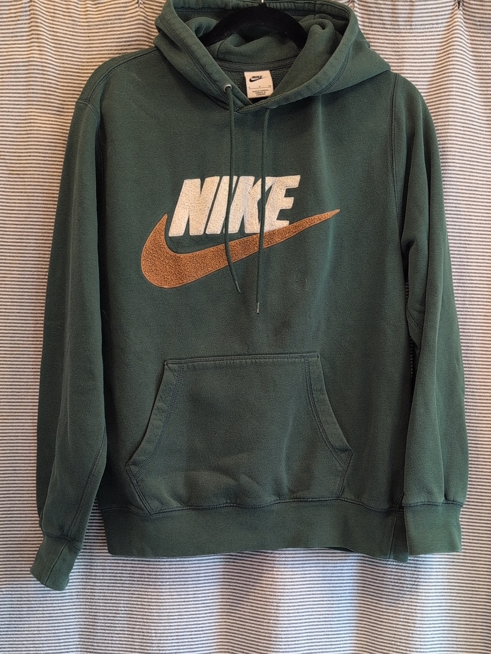 Nike Forest Green Hoodie with Cream Logo and Brown Swoosh